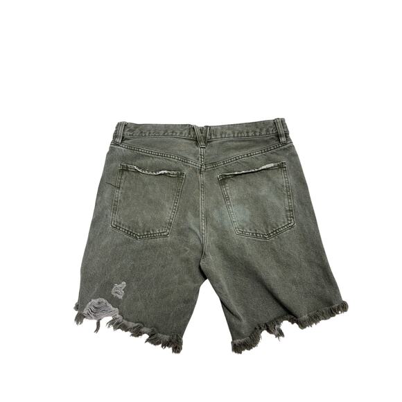 Free People We The Free Olive Green High Waisted Distressed Shorts - Size 28 - Picture 2 of 7